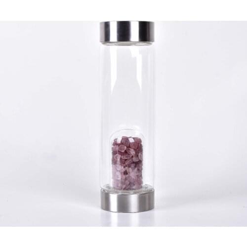 Wholesale Best Sellers Natural Strawberry crystal Gemstone Gravel Crystal Point Glass Infused Water Bottle