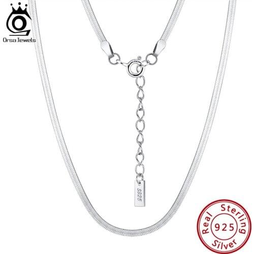 ORSA JEWELS Italian1.8mm Solid 925 Sterling Silver Handmade Flexible Flat Herringbone Link Chain Necklace Jewelry for Women SC44
