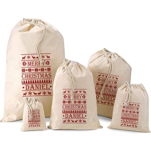 Customize Santa Sack Christmas Eve gift bag Skandi Daniel Design birthday Bag baptism gift bag canvas Kids Present Storage bag