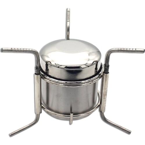 Portable Stainless Steel Alcohol Stove Lightweight Camping Furnace Stove Folding Utensil Spirit Stove Alcohol Burner Pot Bowl