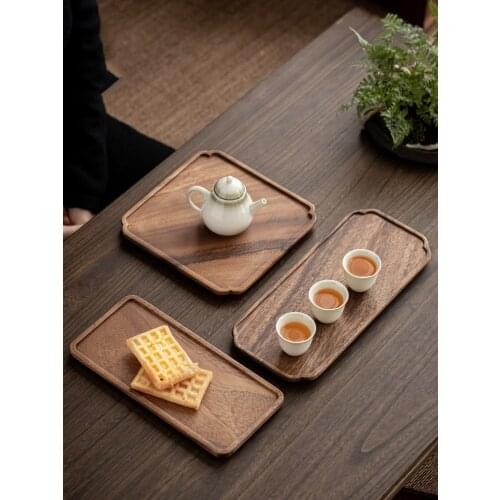 Natural texture Rectangle Wooden Tea Tray Serving Table Plate Snacks Food Storage Dish for Hotel Home Serving Tray Square Walnut