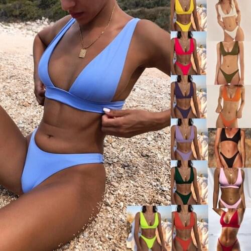 Plus Size Bikini 2021 Swimsuit Solid Color Bikini Set Swimwear Sexy Biquini Bathing Suit Women Bikinis String Beach