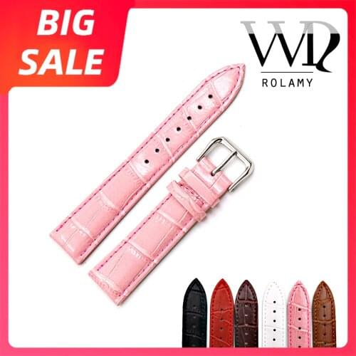Rolamy 12 14 16 18 20 22 24mm Luxury Real Calf Leather Classic Alligator Grain Watch Band Strap For Rolex Tudor Seiko IWC DW