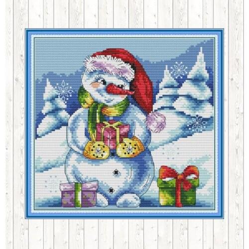 The Snowmans Christmas Gif Cross Stitch Kits Wall Home Decor Cotton Thread Embroidery Sets DIY Needlework Crafts Patterns Kits