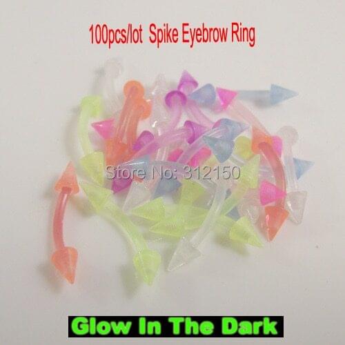 SaYao 100pcs/lot 16G flexible banana eyebrow ring 1.2x8x3mm soft Spike Glow in the dark UV acrylic body piercing jewelry