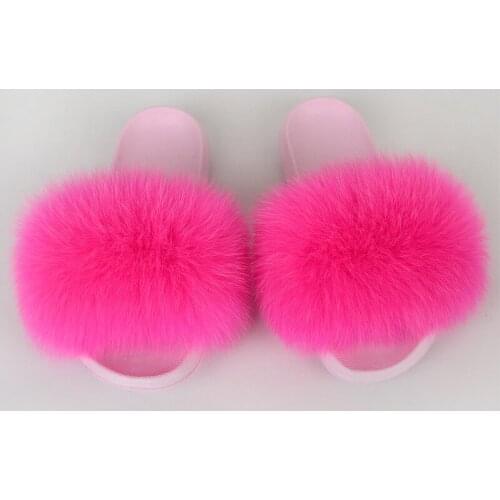 Hot Sale Women Fur Slippers Real Fox Fur Slides Furry Slides For Woman Fur Sandal Ladies Sweet Cute Fuzzy Plush Shoes