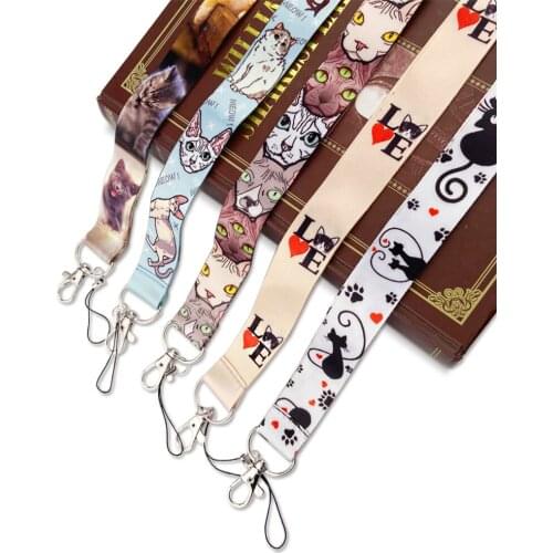 JY216 Cartoon Cat Print Lanyards for Key Neck Strap lanyard card ID Holder Keychain Key Badge Holder DIY Hang Rope Key Rings