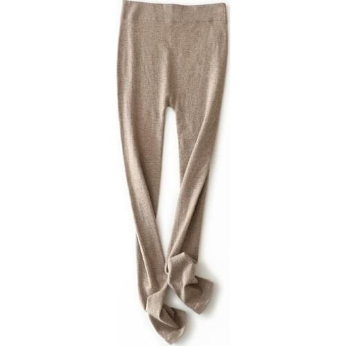 SHUCHAN 100% Cashmere Thermal Underwear Bottoms Women Intimates Elasticity High Waist Pants Leggings Stretchy Slim Leggings