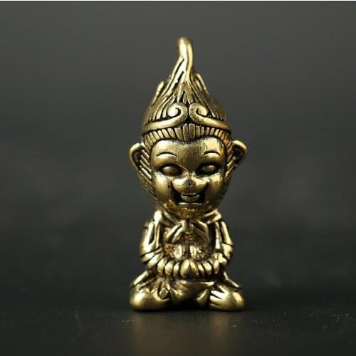 Cute Pure Brass figure The Monkey King gold stick Ornament Brass Pendant Keychain Ornament m032