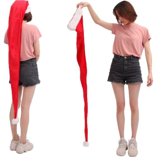 6 pcs 59inch Super Long Christmas Santa Hat Overlength Plush Xmas Santa Claus Cap for Adult Holiday Party Accessory Decoration