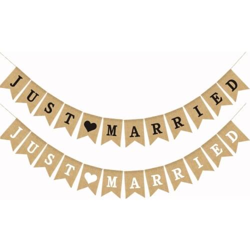 Just Married Bunting Garland Jute Burlap Flags Wedding Decor Banner Romantic Valentines Day Event Party Supplies Photo Props