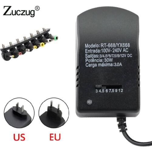 Universal adjust power adapter Multi Voltage 3v 4.5v 6v 7.5v 9v 12v adjustable Power Supply Adapter Converter Cable 7 Plugs 30W