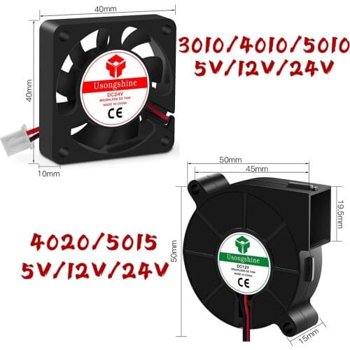 5015/4010/4020 12V&24V Cooling Turbo Fan Brushless 3D Printer Parts 2Pin For Extruder DC Cooler Blower Part Black Plastic Fans