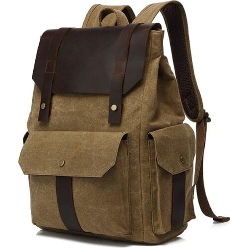 Vintage Fashion Backpack Leather military Canvas backpack Men backpack women school backpack school bag bagpack rucksack mochila