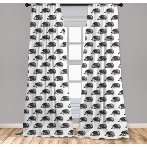 Hedgehog Curtain Sketchy HedgehogsMonochrome and Wildlife Nature Lightweight Window Treatment Living Room Bedroom Decor