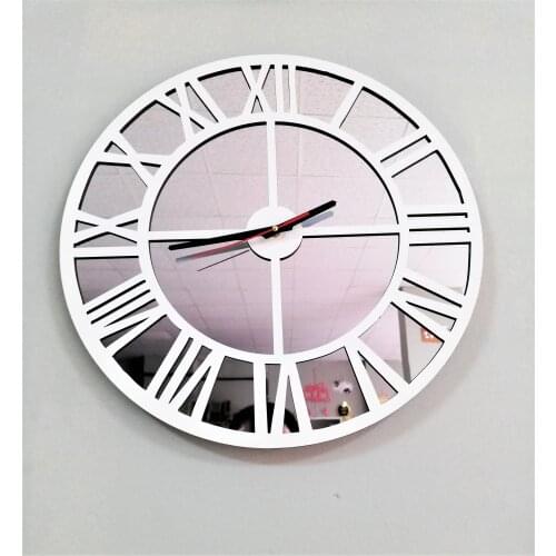 New Design Mirrored Roman Numeral Wooden-Acrylic Decorative Wall Clock