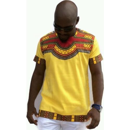 Yellow African Dashiki Print T Shirt Men 2021 Brand New Slim Fit Short Sleeve Tee Shirt Homme Hip Hop Casual African Clothing