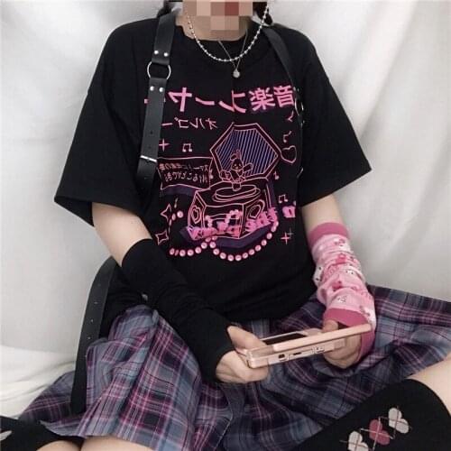 Goth Female Tee Aesthetic Loose Women T-shirt Black Punk Ladies Gothic Top Tshirts Harajuku Kawaii Women Fashion Clothing