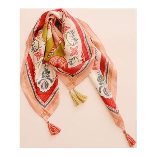 Women Floral Pattern Square Scarf Quality Viscose Tassel Scarf Shawls Wraps 10pcs/lot