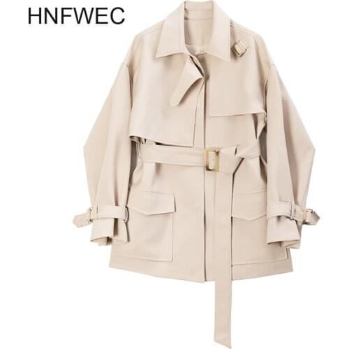 Women Pocket Split Bandage Big Size Trench New Lapel Long Sleeve Loose Fit Windbreaker Fashion Tide Spring 2020 V896
