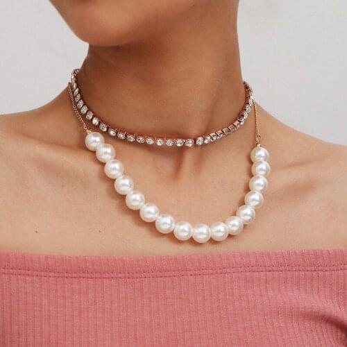 Punk Imitation Pearl Rhinestone Chain Choker Pendant Necklace Women Temperament Chocker Jewelry Clavicle Necklace XR3135