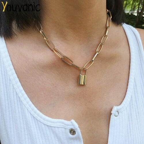 Youvanic Punk Thick Chain Lock Pendant Necklace For Women Gothic Statement Choker Collar Collier Femme Fashion Jewelry Gift 2556