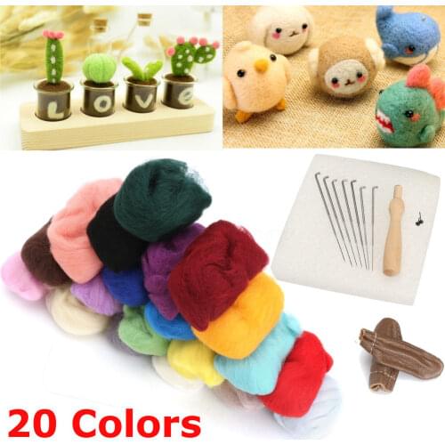 1Set 20 Colors Wool Felt + Needles Tools Needle Felting Mat Starter Tool Kit Home DIY Crafts Set 2018ing
