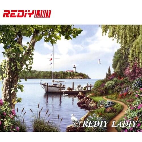 30cm x 40cm 3D Accurate printed crystal beads embroidery set Lake beadwork crafts needlework diy beads cross stitch APT613