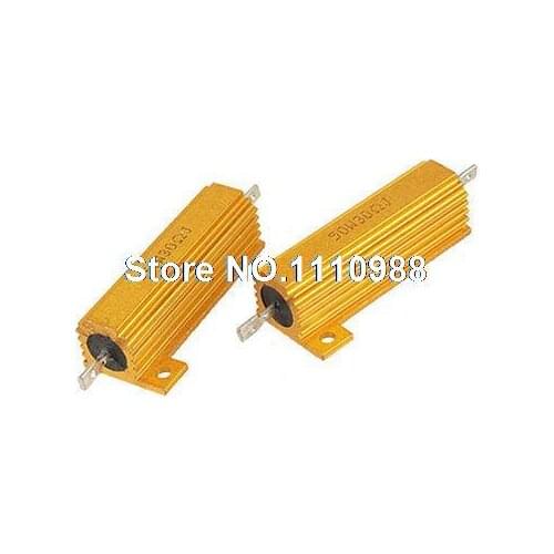 50W 5% 30 Ohm Gold Tone Aluminum Case Resistors 2 Pcs