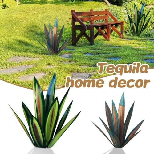 9 Leaves Tequila Sculpture Metal Plant Flower Decoration Statue Orchard Yard Garden Ornaments Outdoors Home Eye-catching Decor
