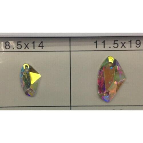 Free shipping~! 100~1000pcs,8.5x14mm,11.5x19mm Knife shape crystal AB color Flat Back Sew On Resin stones