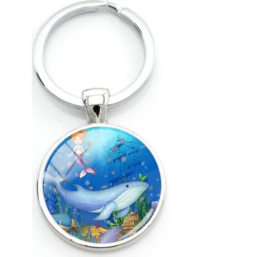 TAFREE Cute Dolphin Pictures Key Chains Sea Mammal 25mm Galss Cabochon Keyrings Kids Cartoon Gifts Trendy Jewelrys