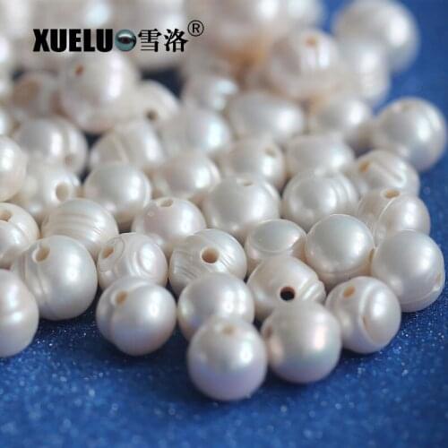 XUELUO 10pcs/pack 12-15mm Ringed Round Real Cultured Fresh water Large Hole Pearl Beads for making jewelry 2mm,2.5mm,3mm hole