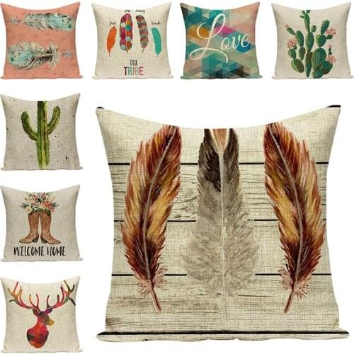 Feather Pattern Pillow Case Animal Cotton Linen Art Decorative Cushion Covers Car Seat Chair Cushions Home Decor Accessorie Gift