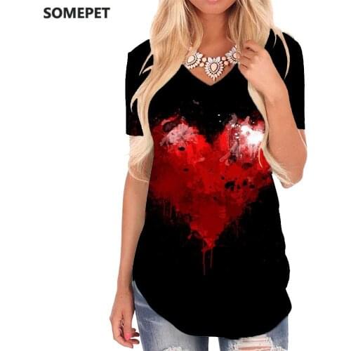 SOMEPET Love T-shirt women Red Funny T shirts Harajuku V-neck Tshirt Womens Clothing Hip hop Cool Plus Size High Quality