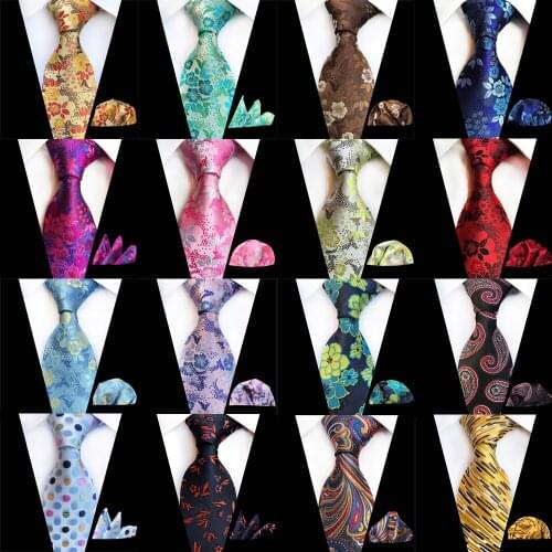 Men Colorful Jacquard Printed Ties Hanky Matching Neckties Pocket Square Set BWTHZ0348