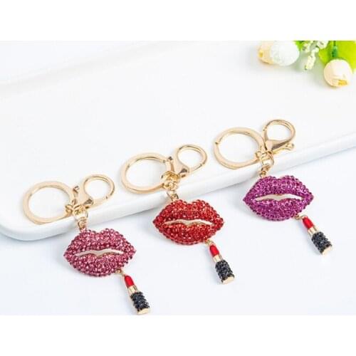 JINGLANG Gold Color Metal Lobster Clasp Keyring Dangle Crystal Mouth Keychains For Women Luxury Handbag Pendants Jewelry