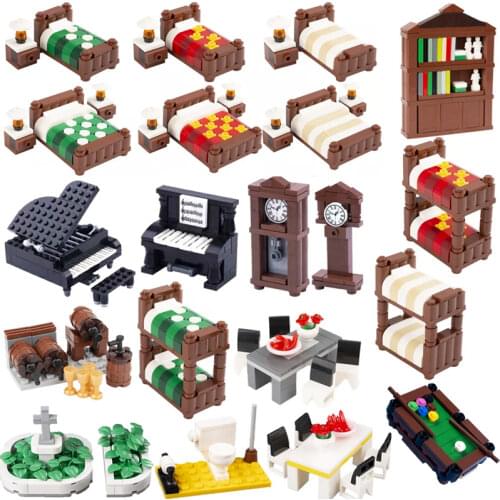 DIY City House Accessories Friends Family Block Brick Figures Bed Model Scene Accessories Digital Brick Parts Building Blocks
