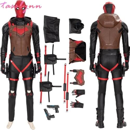 Gotham Knight Red Hood Cosplay Jason Todd Halloween Cosplay Costumes Men Leather Outfit Cosplay Clothing Custom Made Anime