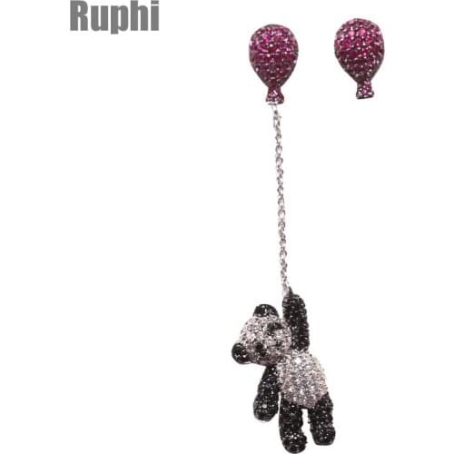 Hot sellings Zircons copper Balloon chinese Panda animal charm fashion drop dangling Earrings Asymmetrical jewelry
