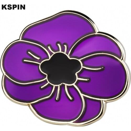 1Pcs Purple Poppy Flower Metal Badge Lapel Pins Brooch Jewelry Rozet in Badges Pin XY0373
