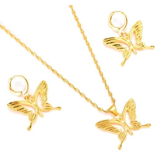 Cute butterfly gold Jewelry sets Wedding pendant Necklace Earrings Jewelry Sets necklace earring set for women girls gifts PNG