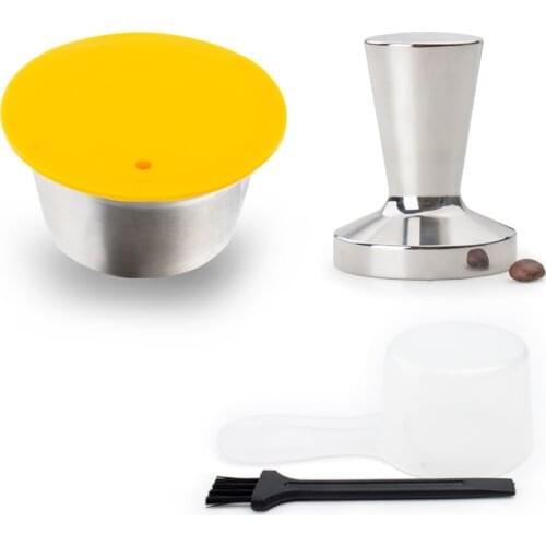 Reusable Refillable Capsule fit for Nescafe Dolce Gusto Coffee Capsule with Lid Stainless Metal Filters Cup Tamper Spoon