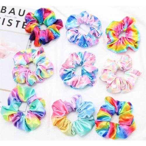 Boutique 20pcs Fashion Gradient Tie-Dyed Scrunchies Pastel Velvet Ponytail Holder Basic Elastic Hair Bands Women Girls Headwear