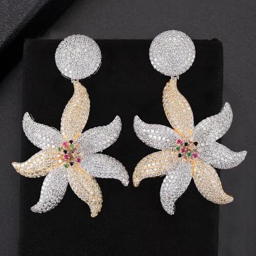 Blachette Trendy Starfish Wedding Dangle Drop Earrings Full Cubic Zirconia Inlaid Engagement Statement Jewelry Accessories