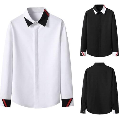 Mens Matching Colour Business Style Long Sleeve Shirt