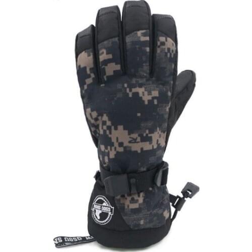 Mens Dark Gray Camo Ski Gloves Waterproof 10K Riding Snowboard Cycling Finger Gloves And Mittens For Winter Outdoor Sports