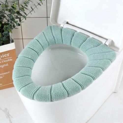 New style toilet seat cushion plush toilet cover keeps warm in autumn and winter, solid color knitted bathroom protective cover