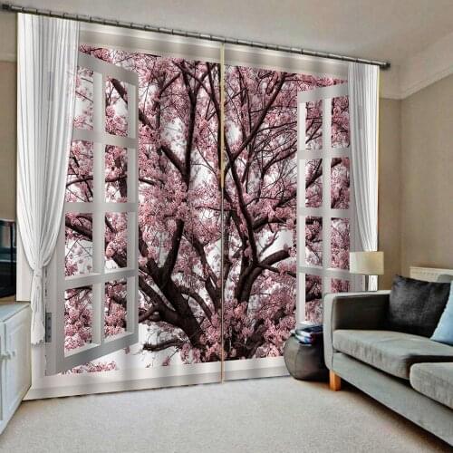 Pink flower window curtains Drapes Living room Bedroom Decor 2 Panels HooksWindow Curtains Blackout curtain