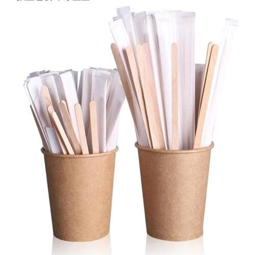 100pcs Disposable stir sticks Natural Wooden tea Coffee Stirrers Shop Cafe Supplies Dinerware sets
